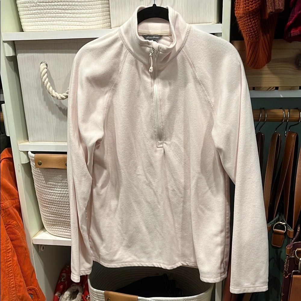 Eddie Bauer Light Pink Blush Off-White Quarter-Zip Fleece Pullover